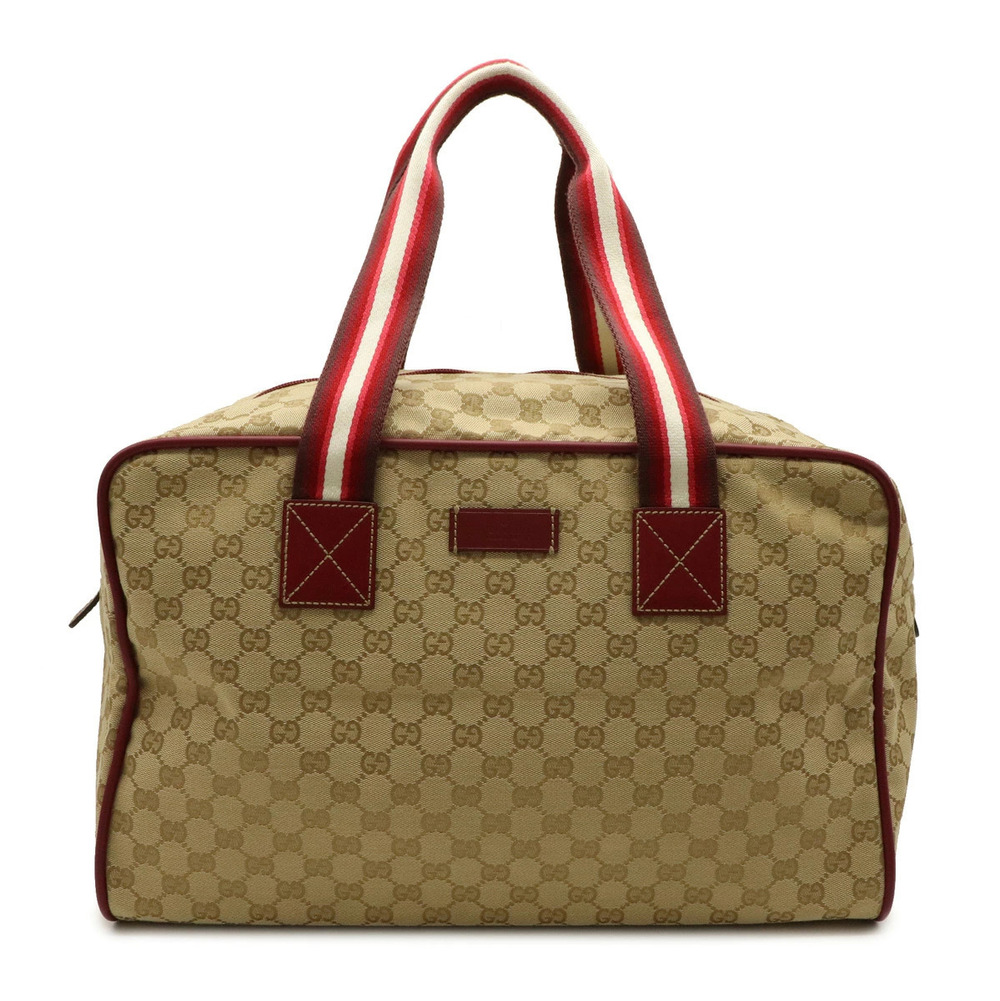 Gucci GG Canvas Boston Bag Shoulder Leather Beige Brown Cream Red